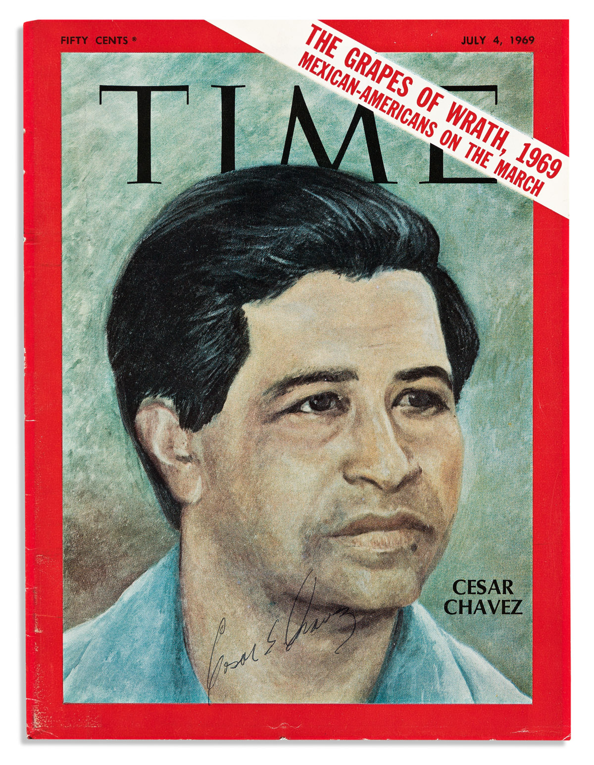 CHAVEZ, CESAR. Time magazine cover Signed, Cesar E. Chavez,